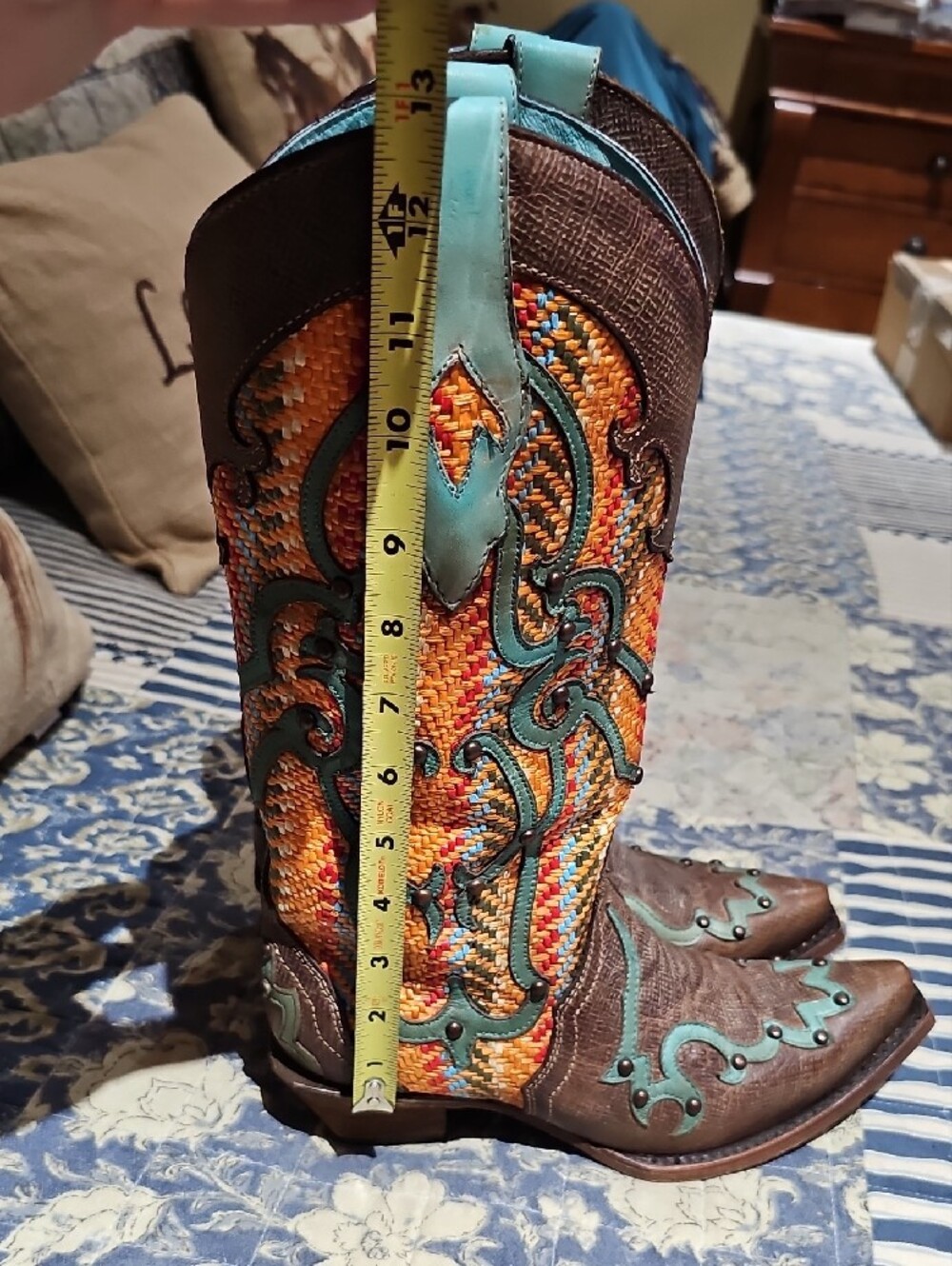 Women’s Genuine Leather Western Boots Multi Colors With Stud Accents - Picture 9 of 10